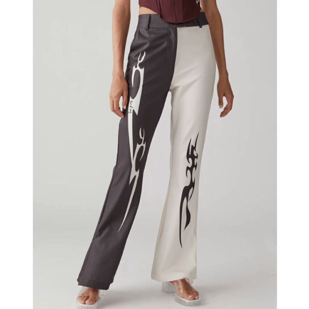 House Of Sunny Colorblock Flare Pant Total Tribal‎ Print Brown Cream Size 4